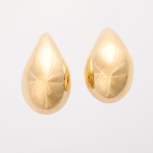 Bottega Veneta, Gold Plated Sterling Silver, Large Drop Shaped Earrings with Box