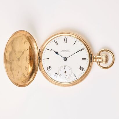 9ct Yellow Gold, Waltham Full Hunter Dennison Case Pocket Watch, Retailed by I.N.BRONS, Dannevirke, circa 1915