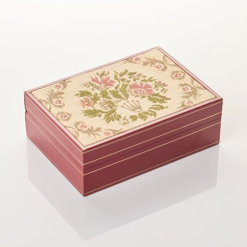 Collectable Red Leather Rolex Box with Floral Embroidered Rolex Motif Top, circa 1980's