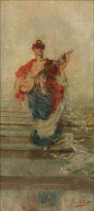 G. P. NERLI Girl with Mandolin Descending a Stairway