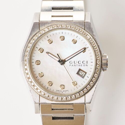 Stainless Steel, 36mm Gucci Pantheon Diamond Quartz Wristwatch, circa early 2010's