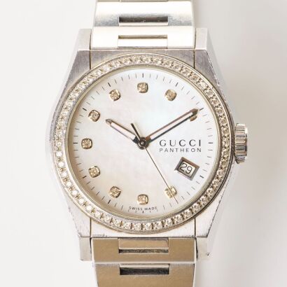 Stainless Steel, 36mm Gucci Pantheon Diamond Quartz Wristwatch, circa early 2010's