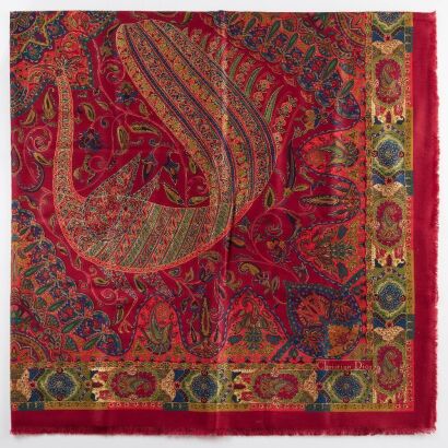 Christian Dior, Burgundy Paisley 75% Wool / 25% Silk Shawl