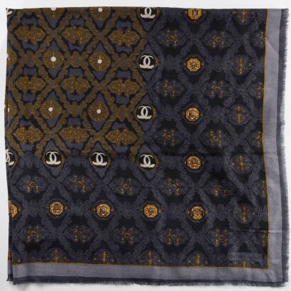 Cartier, Panthere 70% Wool / 30% Charcoal Colour Silk Shawl