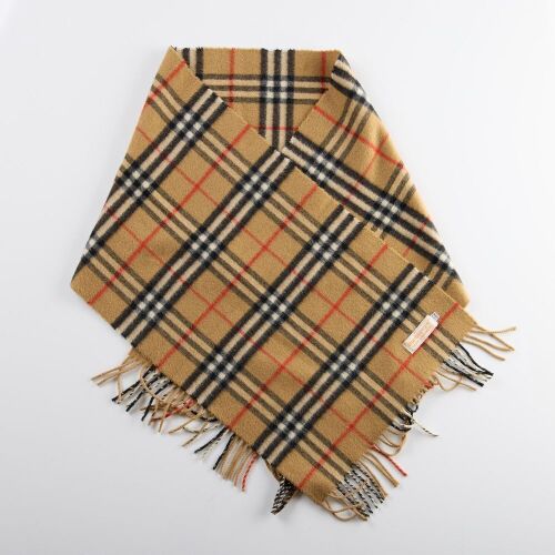 Burberry, 100% Cashmere Camel Tartan Scarf