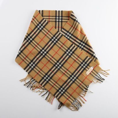 Burberry, 100% Cashmere Camel Tartan Scarf