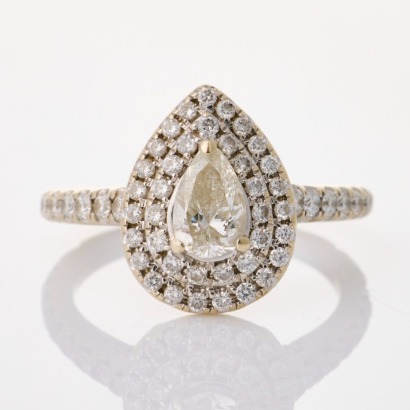 14ct White Gold, .79ct Pear / .50ct Diamond Halo Ring