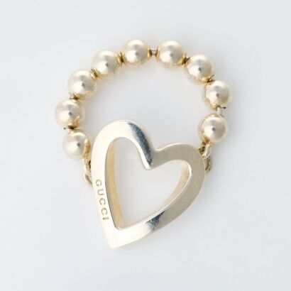 Gucci, Sterling Silver, Heart Ball Chain Flexible Ring