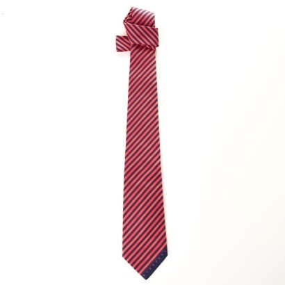 Chanel, 100% Silk, Red/Blue Stripe Tie