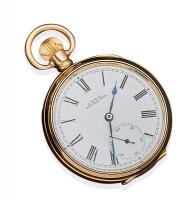 A Gentleman's gold plated openface pocket watch, Waltham. Crown wind. 50mm. White enamel dial and printed black Roman numerals, subsidiary seconds. Dial and movement signed. Gold plated Dennison case.