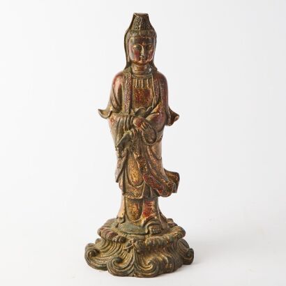 A Chinese Bronze Guanyin Standing Statute