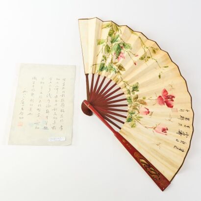 A Chinese Painted &lsquo;Bird and Flower&rsquo; Fan and A Small Calligraphy Work