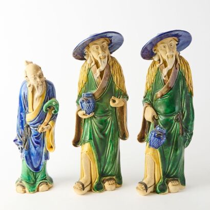 A Group of Three Early to Mid-20th Century Chinese Foshan Pottery Figures