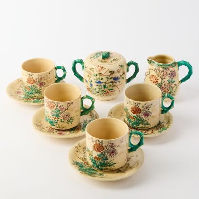 A Japanese Satsuma Chrysanthemum Tea Set of Ten Pieces
