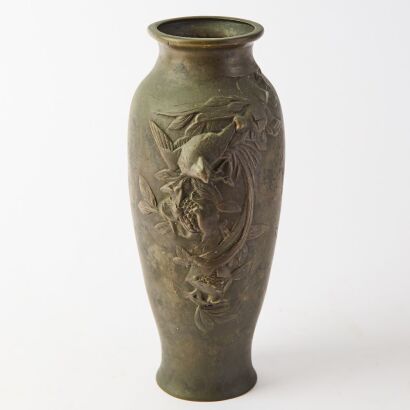 A Japanese 20th Century Bronze &lsquo;Birds and Flowers&rsquo; Vase