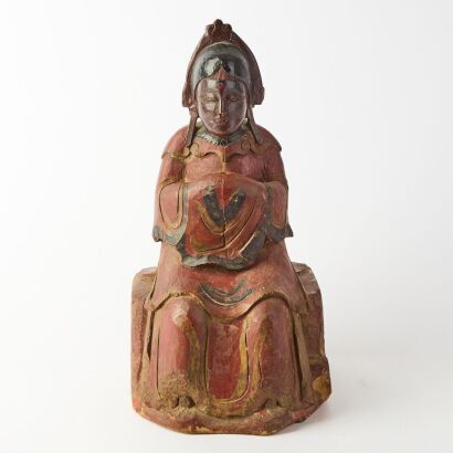 A Chinese Qing Dynasty Painted Wood &lsquo;Deity&rsquo; Statute