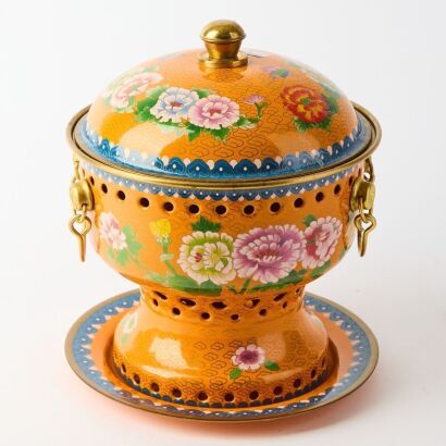 A Chinese Cloisonn&eacute; Enamel Hotpot