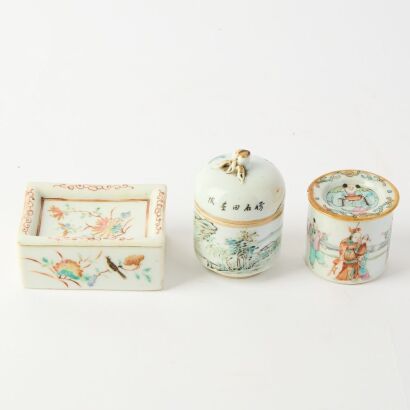 A Group of Three Chinese Qing Dynasty Famille-rose Porcelain Items