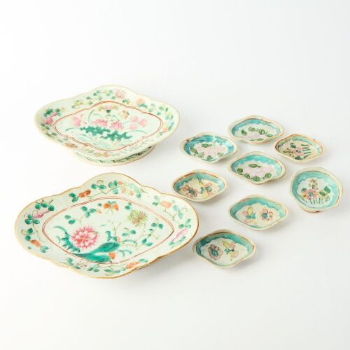 A Group of Ten Chinese Late Qing Dynasty Famille-rose 'Floral' Lobed Dishes