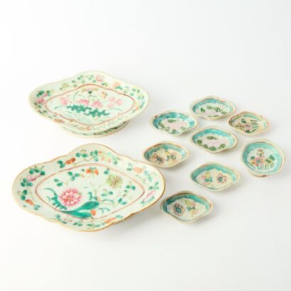 A Group of Ten Chinese Late Qing Dynasty Famille-rose 'Floral' Lobed Dishes