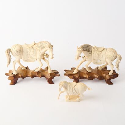 A Set of Three Bone Carved &rsquo;Horse&lsquo; Ornaments