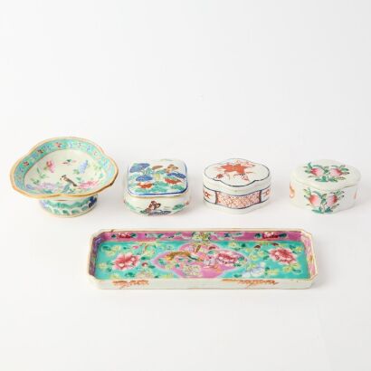 A Group of Five Chinese Qing Dynasty Famille-rose Porcelain Items