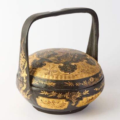 A Chinese Qing Dynasty Black Lacquer and Gilt Basket
