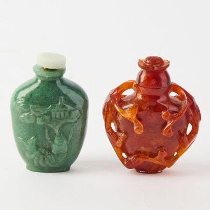 A Set of Two Chinese 20th Century Agate Snuff Bottles