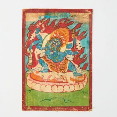 A Chinese Late Qing Dynasty Tibetan Six-armed Mahakala Thangka