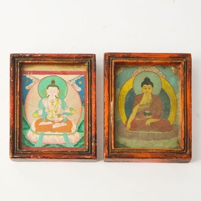 A Set of Two Chinese Qing Dynasty Tibetan Small Thangkas