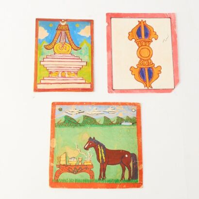 A Group of Three Chinese Tibetan Small Thangkas
