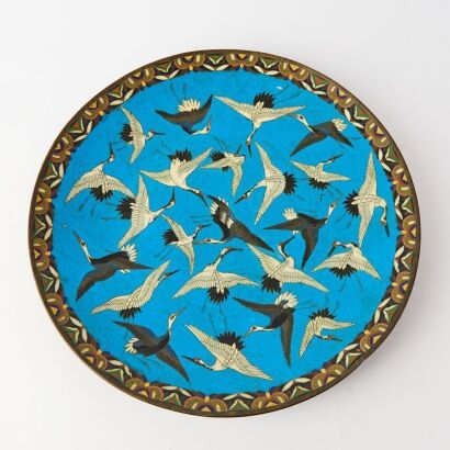 A Japanese Meiji Period Cloisonn&eacute; Enamel &lsquo;Crane&rsquo; Dish