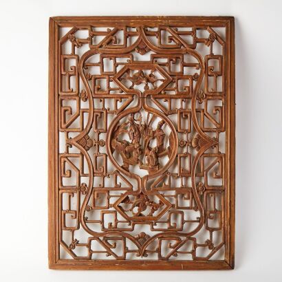 A Chinese Qing Dynasty Carved Wooden &lsquo;Figural&rsquo; Window Panel