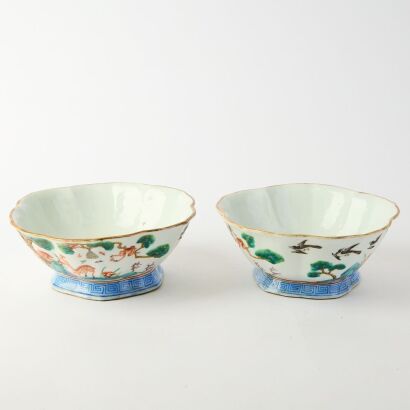 A Pair of Chinese Tongzhi Period Famille-rose &lsquo;Monkey and Pine&rsquo; Bowls