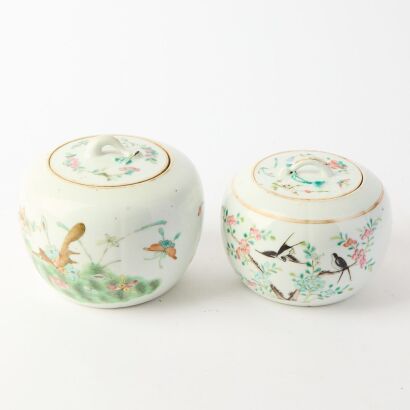A Set of Two Chinese Late Qing Famille-rose &lsquo;Bird and Flower&rsquo; Covered Jars
