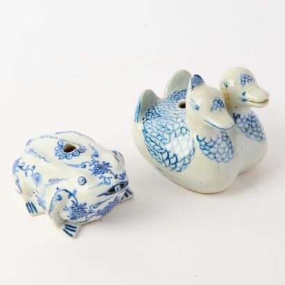 A Set of Two Asian Blue and White Water Droppers