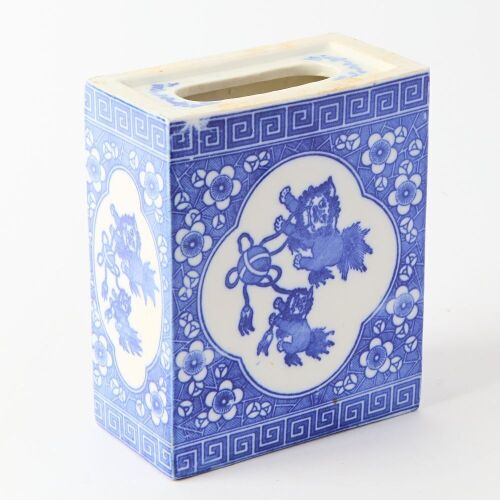A Chinese Early 20th Century Blue and White Porcelain &lsquo;Lion&rsquo; Pillow