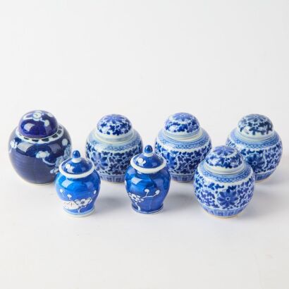 A Group of Seven Chinese 20th Century Blue and White Jars