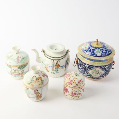 A Group of Five Chinese Qing Dynasty Famille-rose Porcelaines