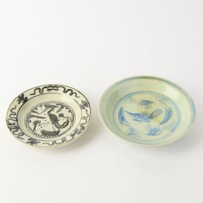 A Set of Two Chinese Ming Dynasty Blue and White Dishes
