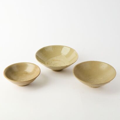A Group of Three Chinese Celadon Bowls