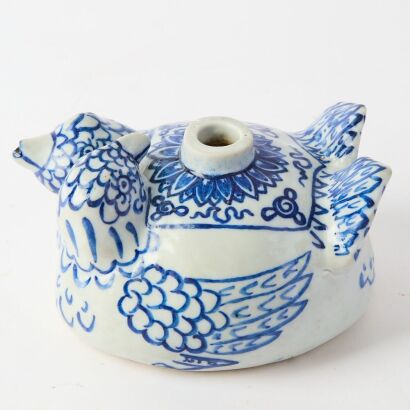 A South Asian Blue and White Twin-bird Water Pot