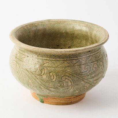 A South Asian Carved Blue-glazed Bowl