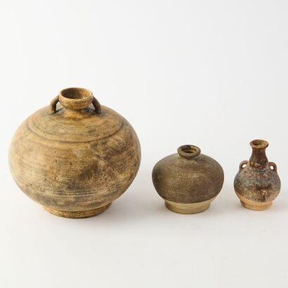 A Group of Three South Asian Black-glazed Small Jars