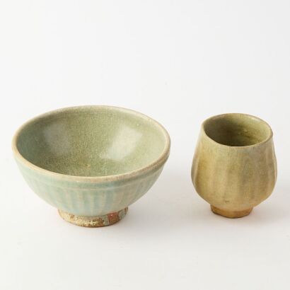 A Chinese Celadon Aged Tile and Small Jar