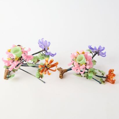 A Pair of Chinese Coloured Glass Floral Ornaments