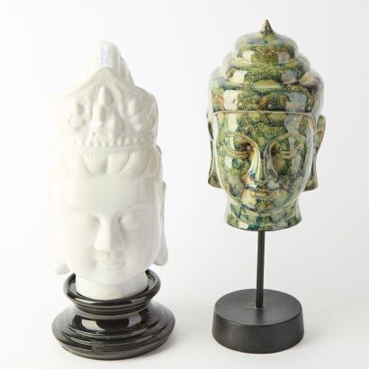 A Set of Two 20th Century Chinese Porcelain Buddha Head Figures