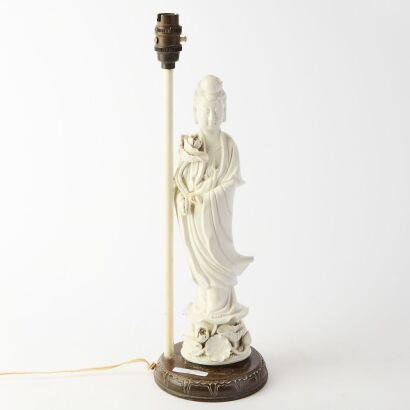 A 20th Century Chinese Dehua Porcelain Guanyin Table Lamp
