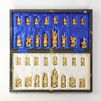 A Box of Early 20th Century Chinese Ivory Chess Set