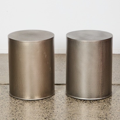 A Pair of Metal Cylindrical Side Tables